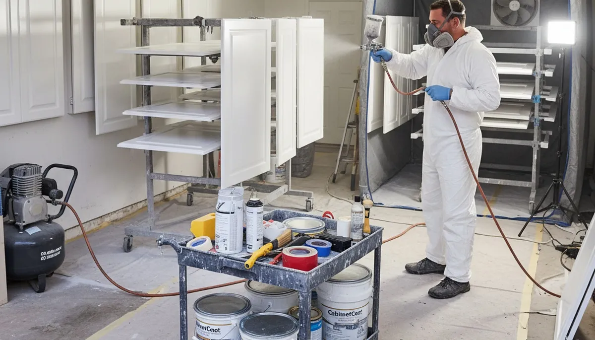 Professional cabinet painting in Tucson AZ using spray and brush for smooth, durable kitchen finishes