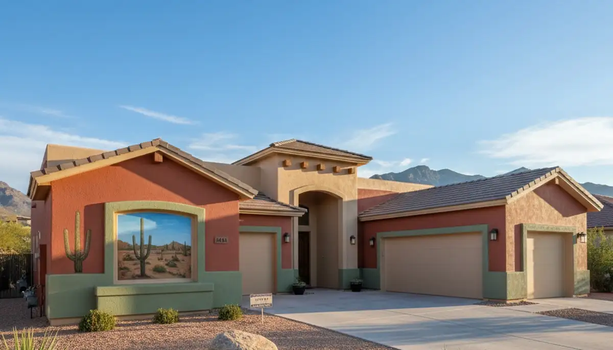 Freshly painted Tucson AZ home exterior with UV-resistant finish by local house painting contractors