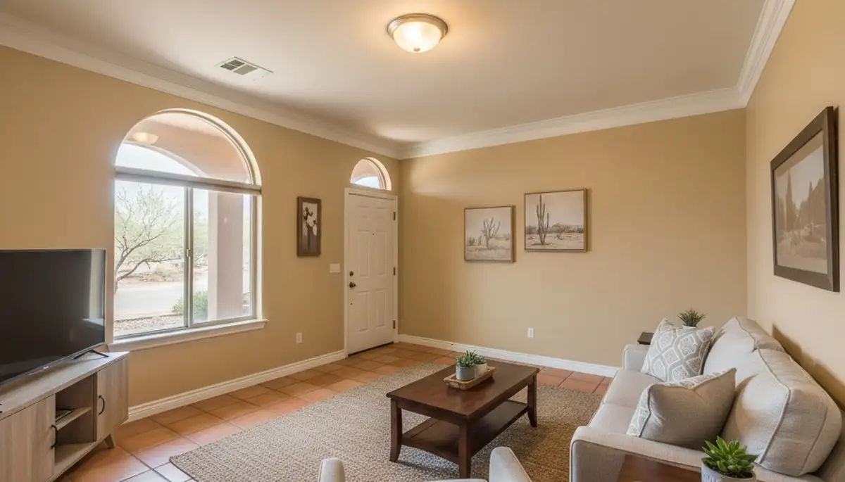 Freshly painted Tucson, AZ living room with smooth, professional interior finishes and modern colors