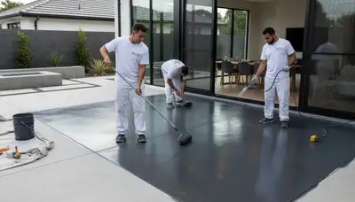 Professional concrete staining on Tucson AZ patio with UV-resistant finish by Desert-Tough Floor Solutions