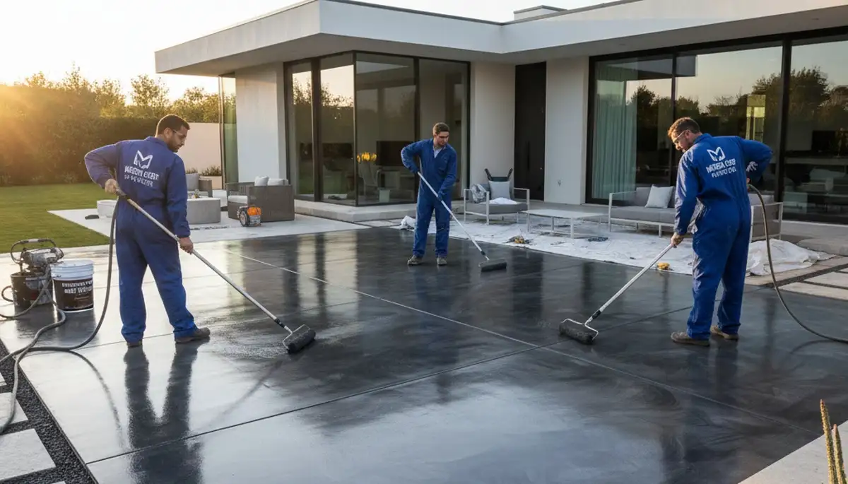 Professional concrete staining in Tucson AZ enhancing patio and driveway durability with UV-resistant finish