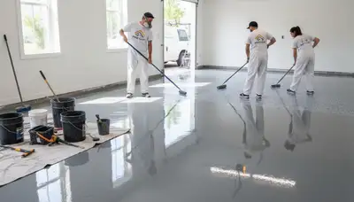 Epoxy garage floor coating in Tucson AZ with glossy, durable finish by professional painting contractors