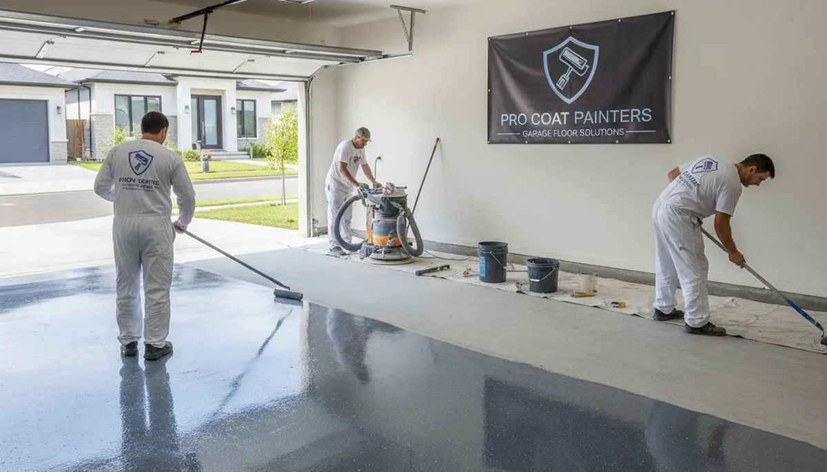 Epoxy garage floor coating application in Tucson AZ by professional house painters