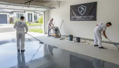 Epoxy garage floor coating application in Tucson AZ by professional house painters