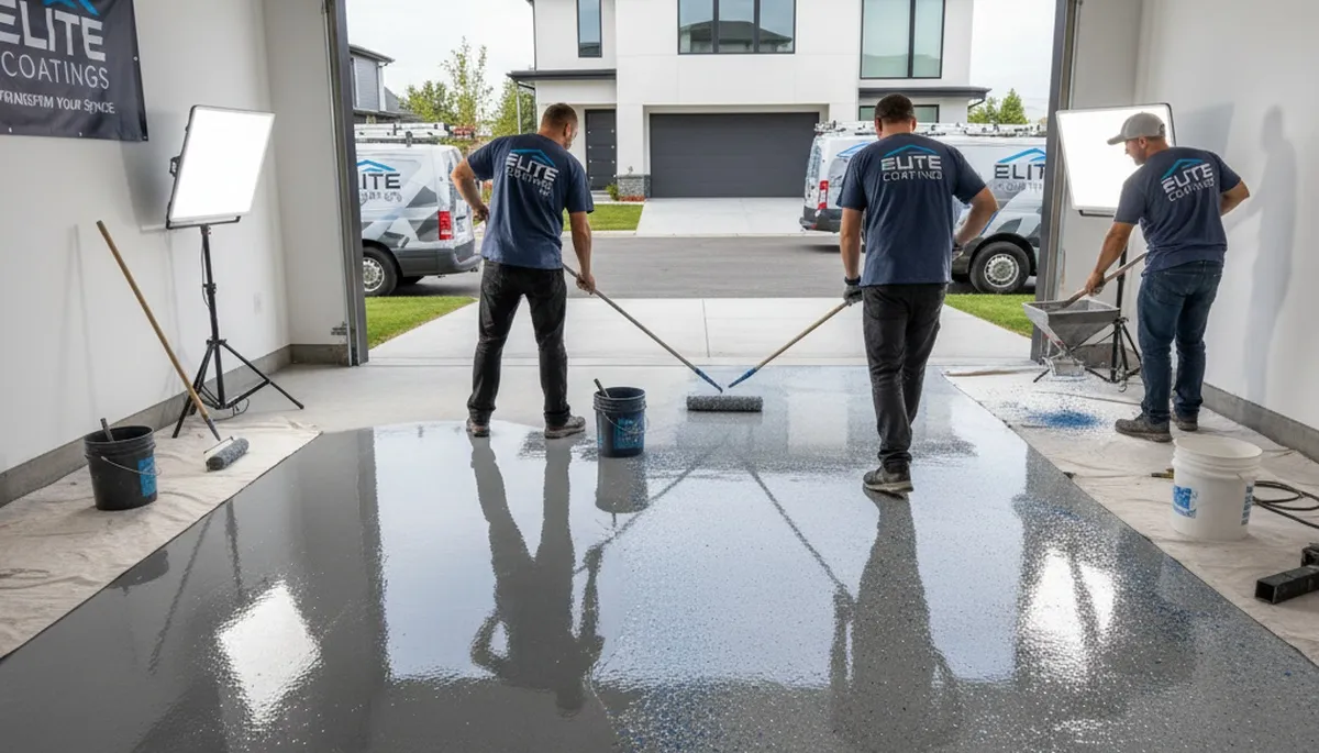 Epoxy garage floor coating in Tucson AZ by Desert Durability Experts for durable, heat‑resistant finish
