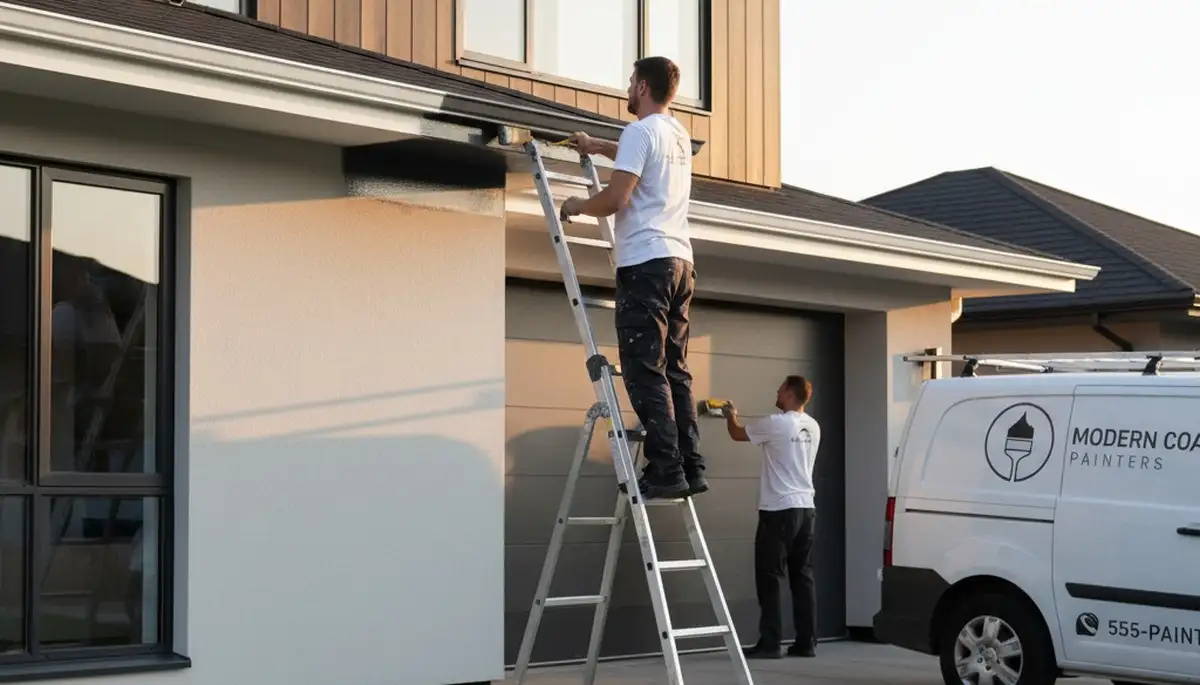 Professional gutter painting on Tucson, AZ home exterior by local house painting contractors