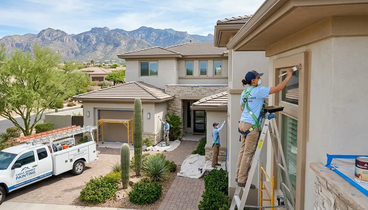 Professional house painters in Tucson AZ completing exterior home painting with expert precision