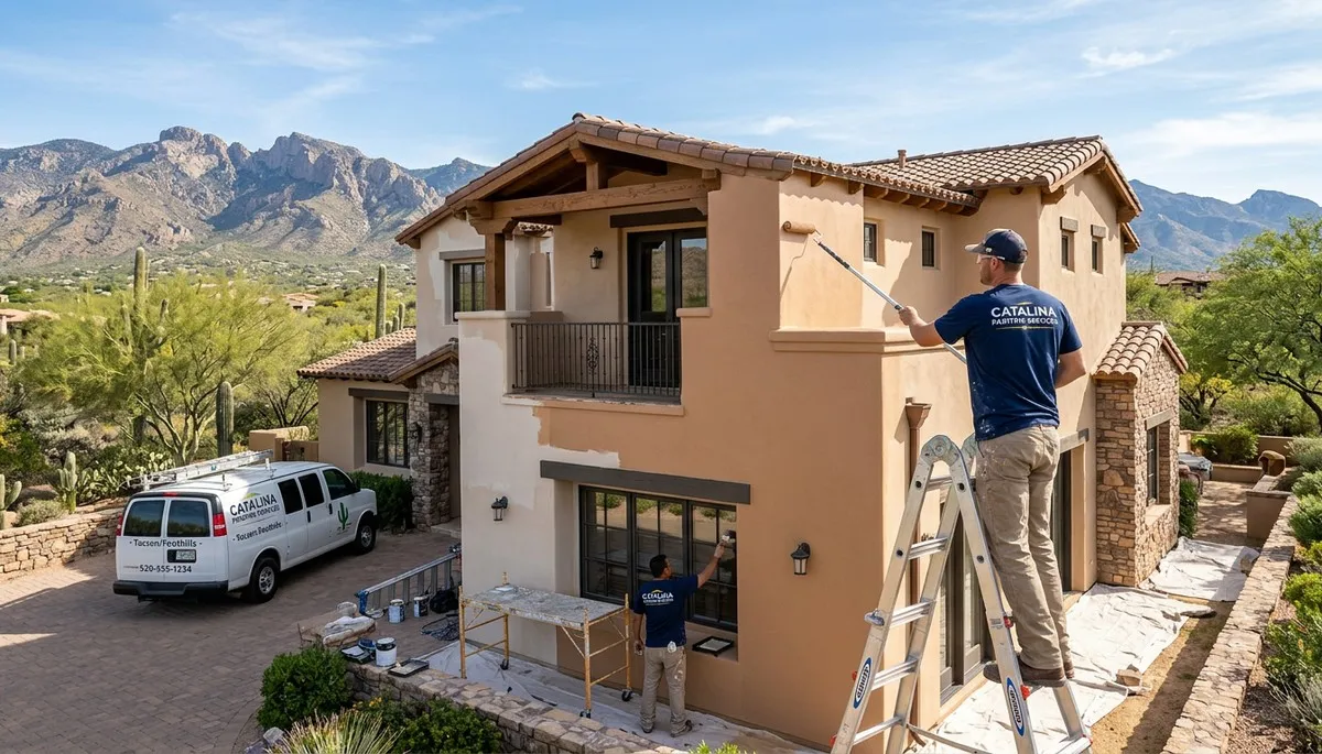 Professional house painters working on exterior home repaint in Tucson, AZ