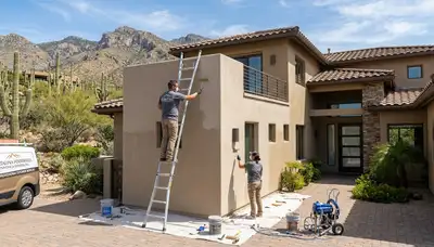 Professional house painters working on exterior home in Tucson AZ