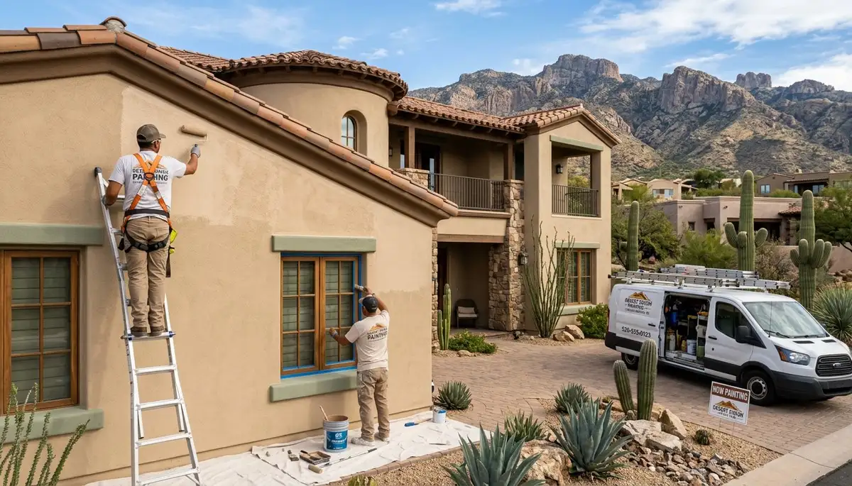 Professional house painters updating exterior home color in Tucson AZ