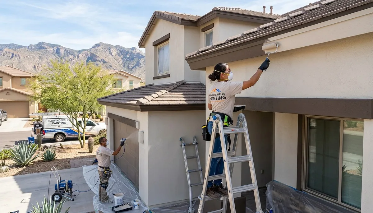 Professional house painters working on residential exterior in Tucson, AZ