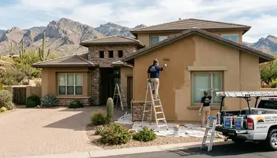 Professional house painters enhancing home exterior in Tucson, AZ
