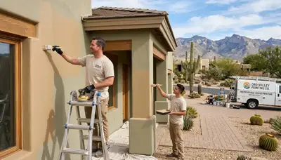 Professional house painters working on residential exterior in Tucson, AZ