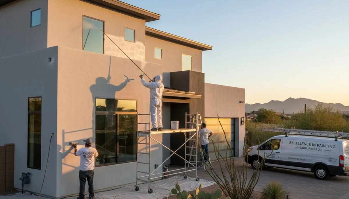 Professional house painters working on residential exterior in Tucson AZ