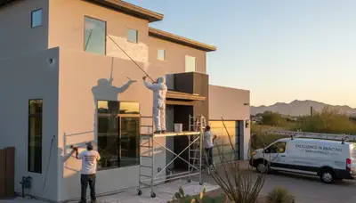 Professional house painters working on residential exterior in Tucson AZ