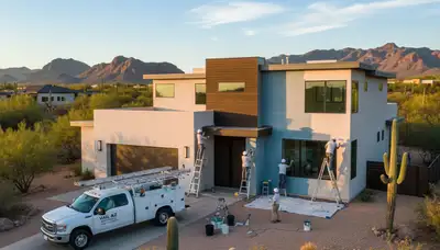 Professional house painters improving home exterior in Tucson AZ
