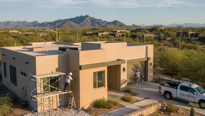 Professional house painters working on exterior home painting in Tucson AZ