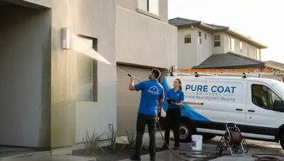 Pressure cleaning Tucson AZ home exterior restoring sun-damaged walls and removing desert dust professionally