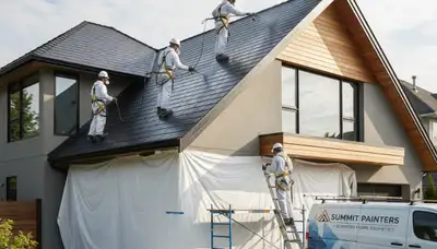 Professional roof painting and coating on Tucson AZ home for sun and monsoon protection