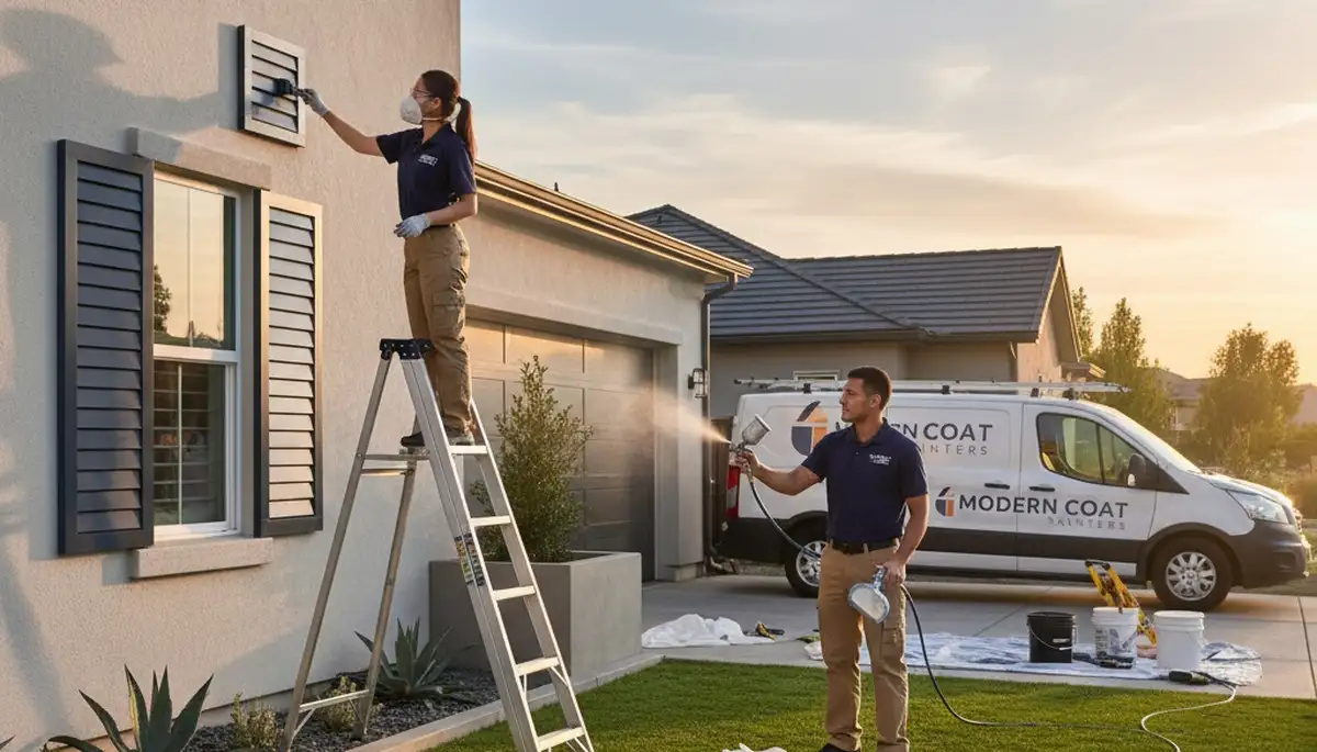 Professional shutter painting on a Tucson, AZ home exterior by expert house painters