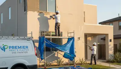 Professional stucco repair and painting on Tucson AZ home exterior by expert contractors