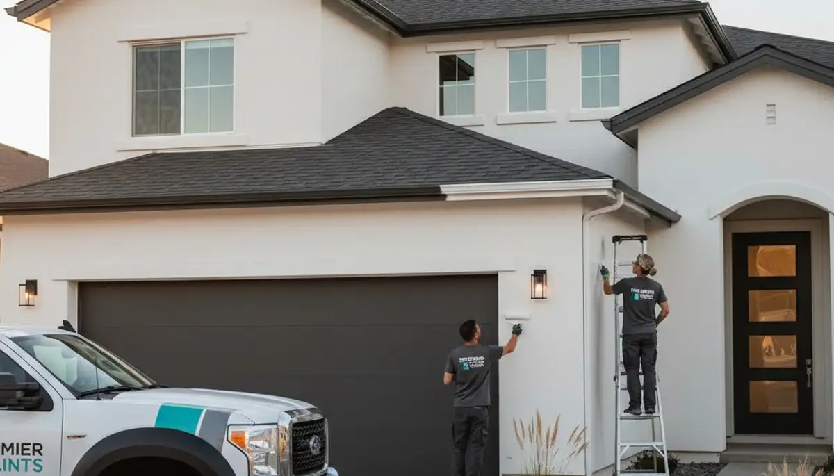 Professional trim and fascia painting on Tucson AZ home exterior with UV-resistant finish